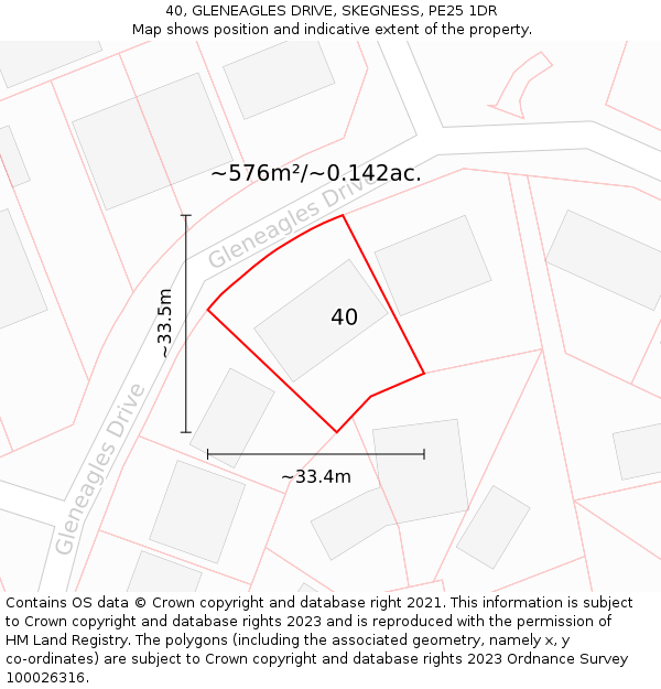 40, GLENEAGLES DRIVE, SKEGNESS, PE25 1DR: Plot and title map