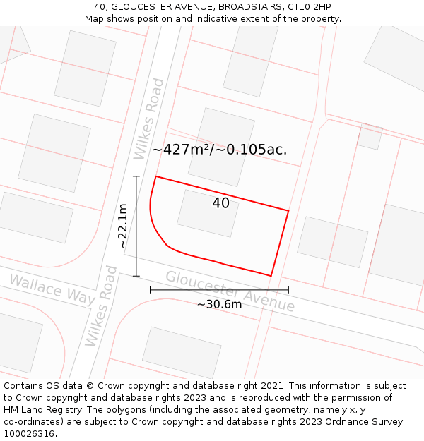 40, GLOUCESTER AVENUE, BROADSTAIRS, CT10 2HP: Plot and title map