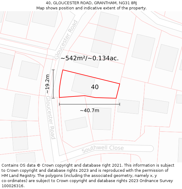 40, GLOUCESTER ROAD, GRANTHAM, NG31 8RJ: Plot and title map