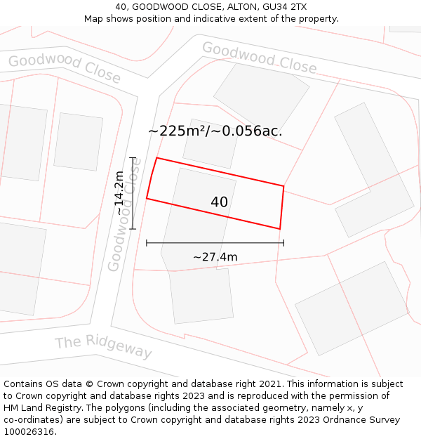 40, GOODWOOD CLOSE, ALTON, GU34 2TX: Plot and title map