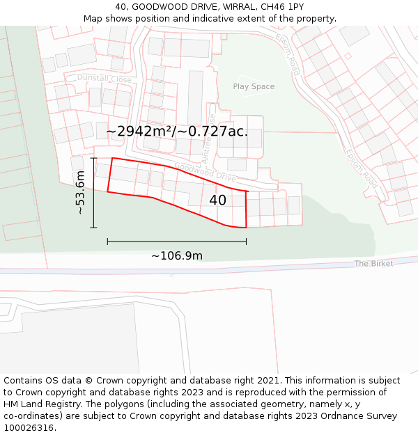 40, GOODWOOD DRIVE, WIRRAL, CH46 1PY: Plot and title map