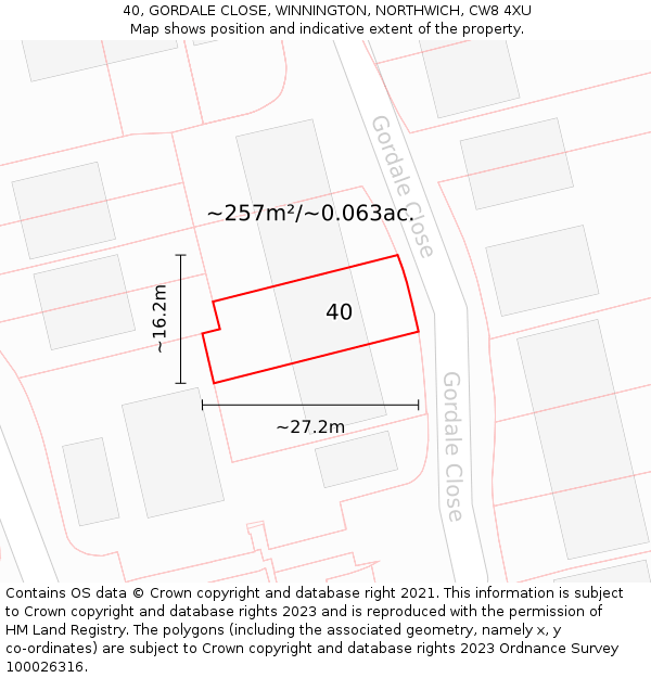 40, GORDALE CLOSE, WINNINGTON, NORTHWICH, CW8 4XU: Plot and title map