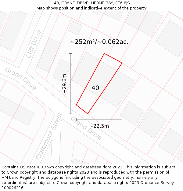 40, GRAND DRIVE, HERNE BAY, CT6 8JS: Plot and title map