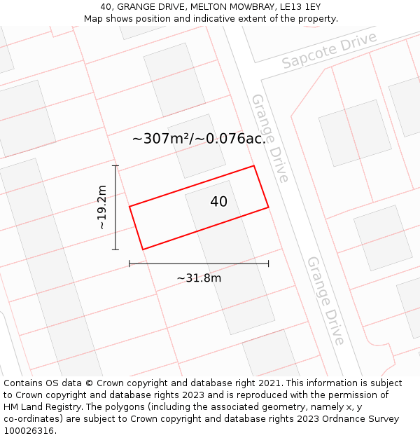 40, GRANGE DRIVE, MELTON MOWBRAY, LE13 1EY: Plot and title map