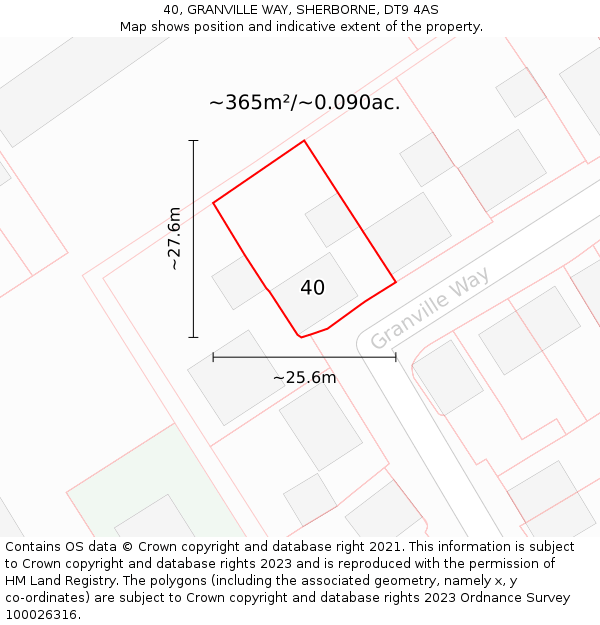 40, GRANVILLE WAY, SHERBORNE, DT9 4AS: Plot and title map