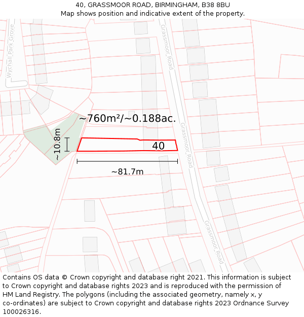 40, GRASSMOOR ROAD, BIRMINGHAM, B38 8BU: Plot and title map