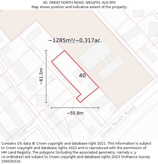 40, GREAT NORTH ROAD, WELWYN, AL6 0PX: Plot and title map