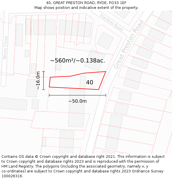 40, GREAT PRESTON ROAD, RYDE, PO33 1EF: Plot and title map