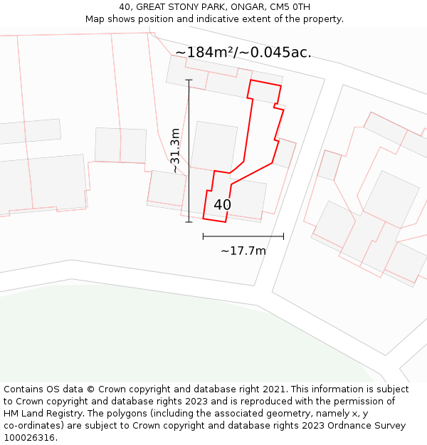 40, GREAT STONY PARK, ONGAR, CM5 0TH: Plot and title map