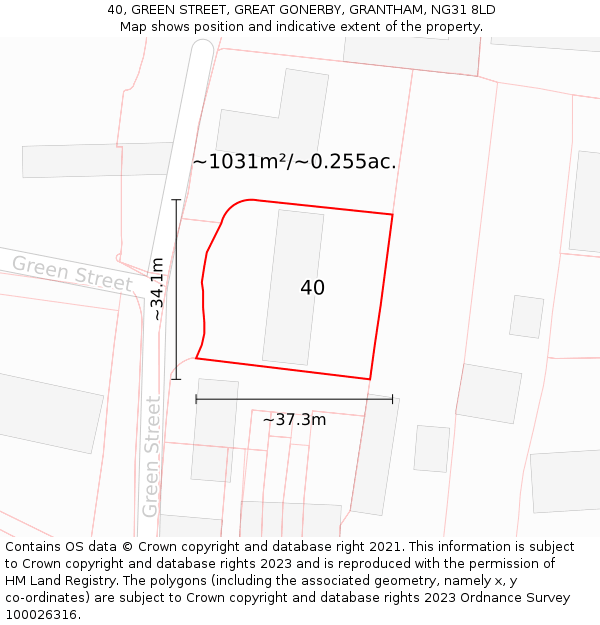 40, GREEN STREET, GREAT GONERBY, GRANTHAM, NG31 8LD: Plot and title map