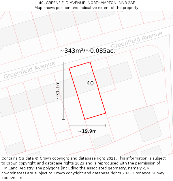 40, GREENFIELD AVENUE, NORTHAMPTON, NN3 2AF: Plot and title map