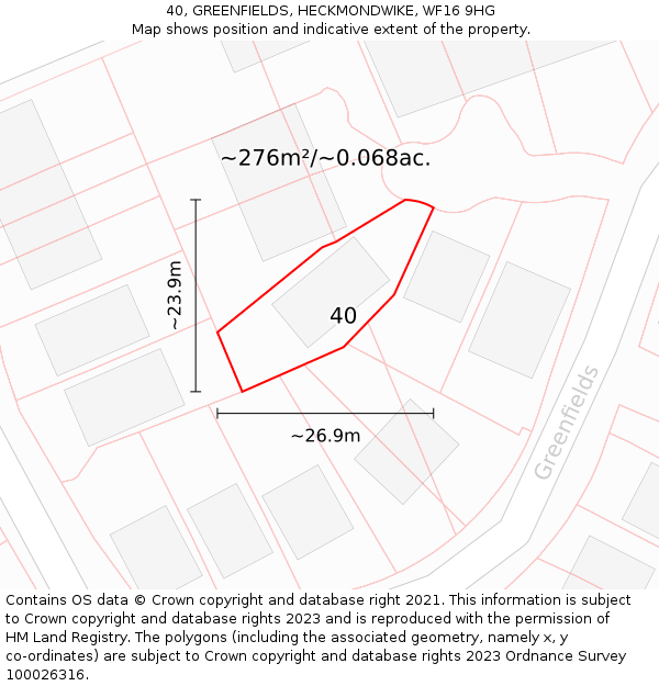 40, GREENFIELDS, HECKMONDWIKE, WF16 9HG: Plot and title map