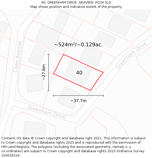 40, GREENHAM DRIVE, SEAVIEW, PO34 5LD: Plot and title map