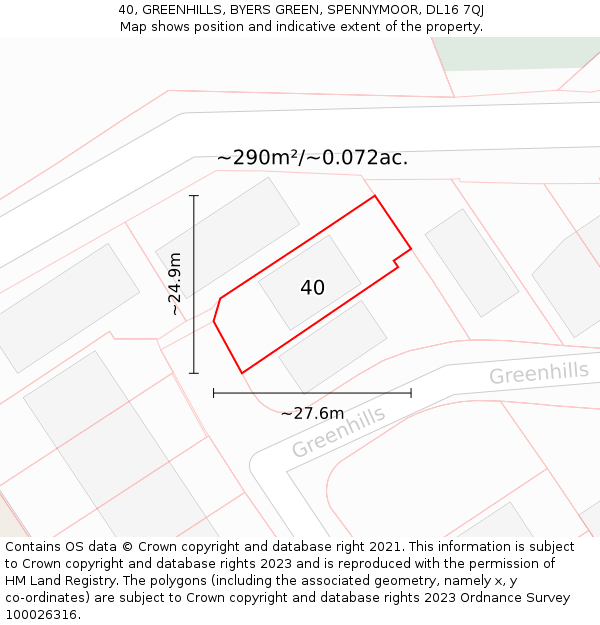 40, GREENHILLS, BYERS GREEN, SPENNYMOOR, DL16 7QJ: Plot and title map