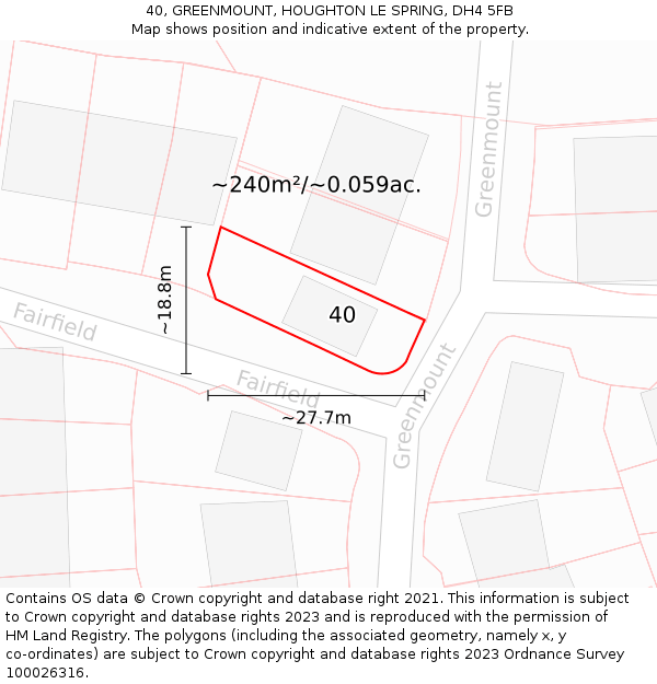 40, GREENMOUNT, HOUGHTON LE SPRING, DH4 5FB: Plot and title map