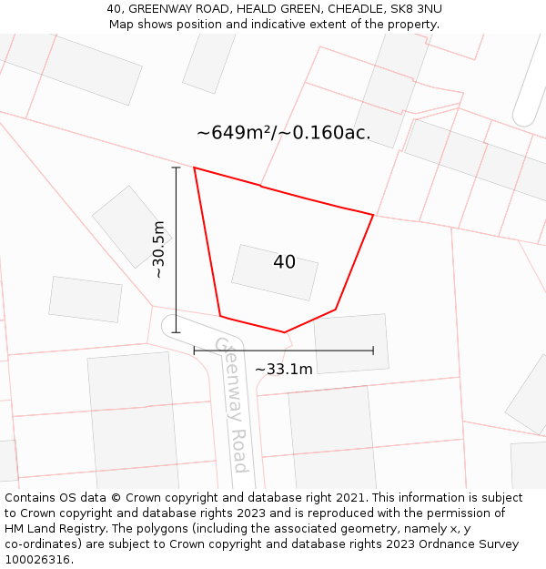 40, GREENWAY ROAD, HEALD GREEN, CHEADLE, SK8 3NU: Plot and title map