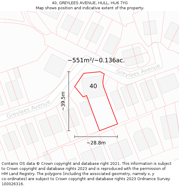 40, GREYLEES AVENUE, HULL, HU6 7YG: Plot and title map