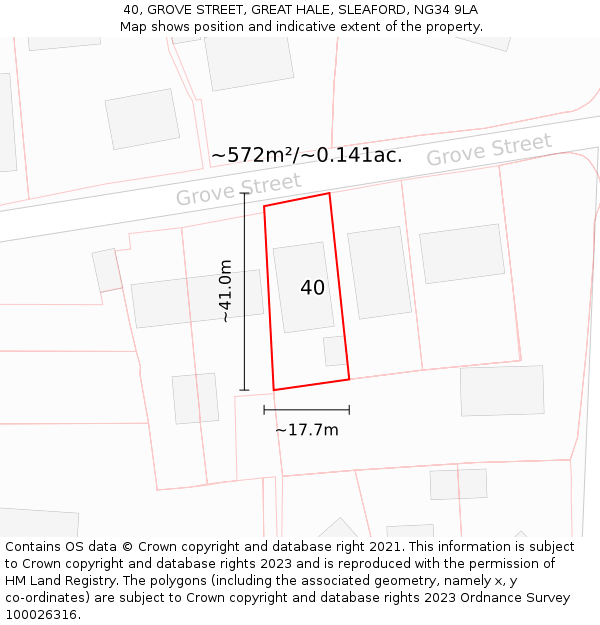 40, GROVE STREET, GREAT HALE, SLEAFORD, NG34 9LA: Plot and title map