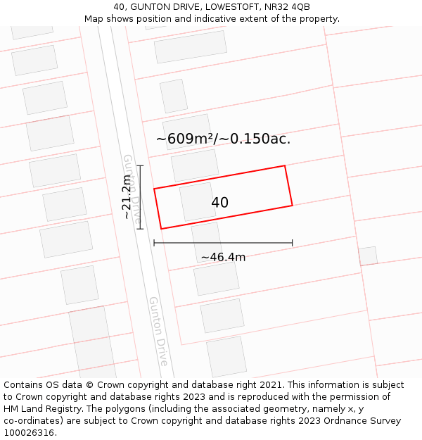 40, GUNTON DRIVE, LOWESTOFT, NR32 4QB: Plot and title map