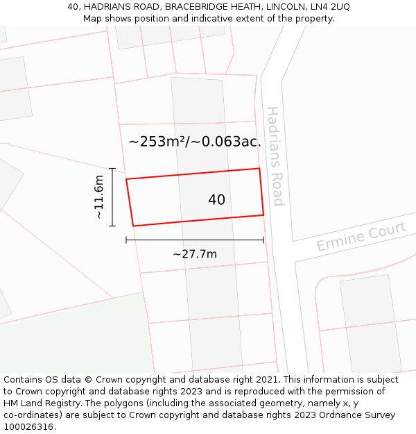 40, HADRIANS ROAD, BRACEBRIDGE HEATH, LINCOLN, LN4 2UQ: Plot and title map