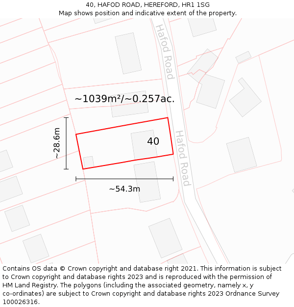 40, HAFOD ROAD, HEREFORD, HR1 1SG: Plot and title map