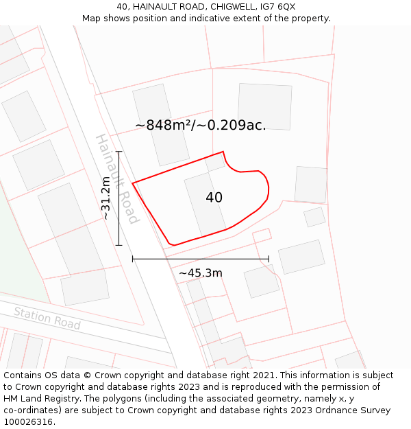 40, HAINAULT ROAD, CHIGWELL, IG7 6QX: Plot and title map