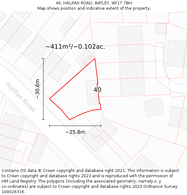 40, HALIFAX ROAD, BATLEY, WF17 7BH: Plot and title map