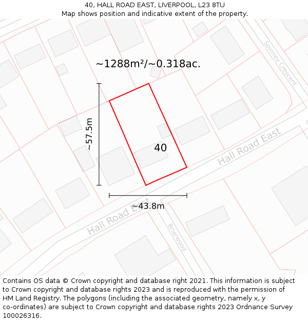 40, HALL ROAD EAST, LIVERPOOL, L23 8TU: Plot and title map