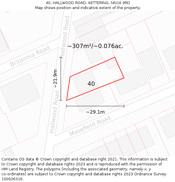 40, HALLWOOD ROAD, KETTERING, NN16 9RD: Plot and title map