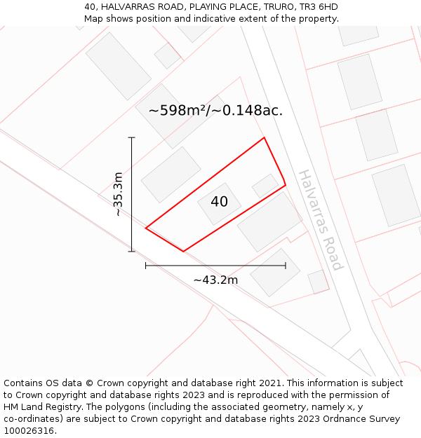 40, HALVARRAS ROAD, PLAYING PLACE, TRURO, TR3 6HD: Plot and title map