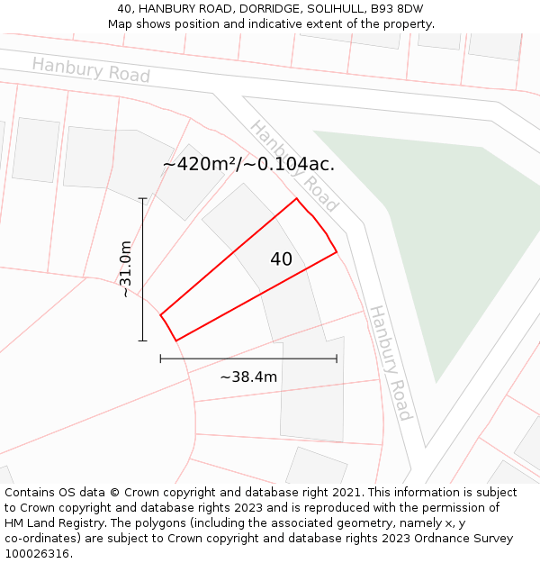 40, HANBURY ROAD, DORRIDGE, SOLIHULL, B93 8DW: Plot and title map