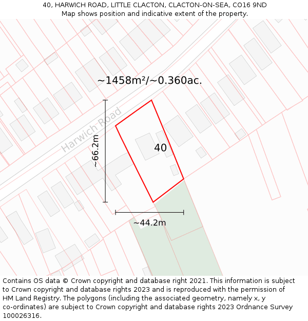 40, HARWICH ROAD, LITTLE CLACTON, CLACTON-ON-SEA, CO16 9ND: Plot and title map