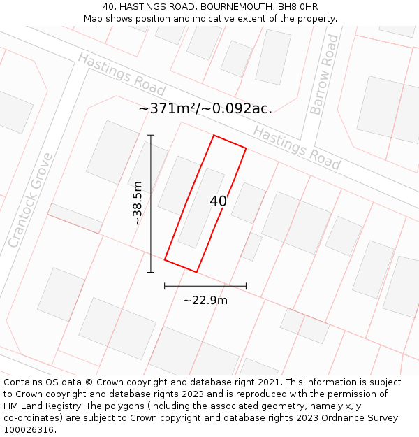 40, HASTINGS ROAD, BOURNEMOUTH, BH8 0HR: Plot and title map