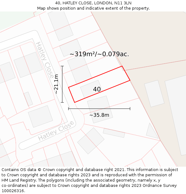 40, HATLEY CLOSE, LONDON, N11 3LN: Plot and title map