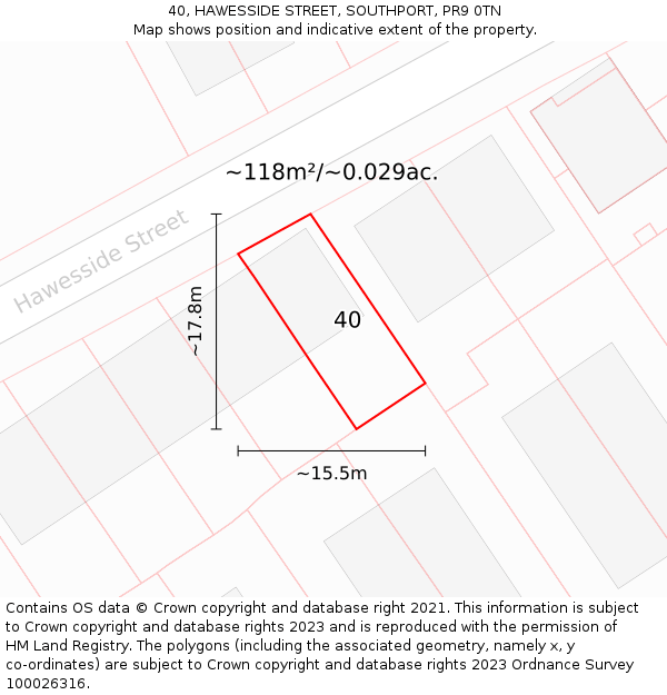 40, HAWESSIDE STREET, SOUTHPORT, PR9 0TN: Plot and title map