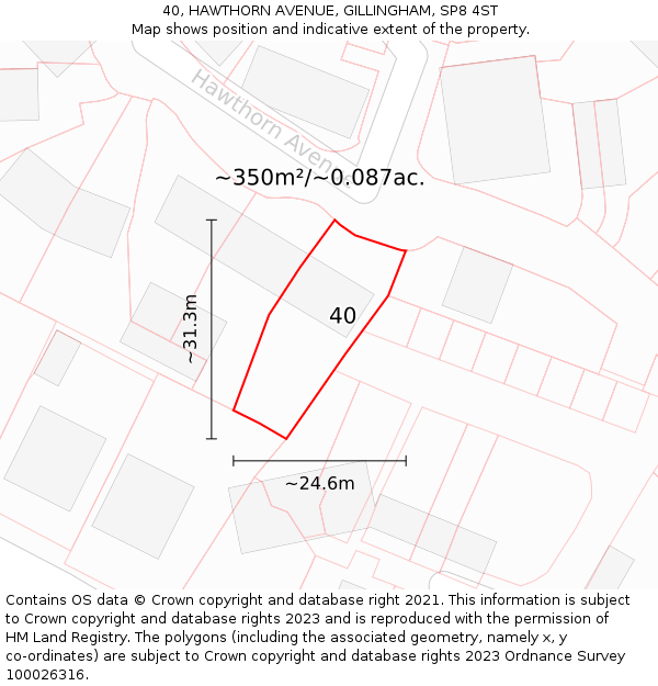 40, HAWTHORN AVENUE, GILLINGHAM, SP8 4ST: Plot and title map