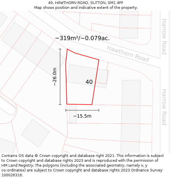 40, HAWTHORN ROAD, SUTTON, SM1 4PF: Plot and title map