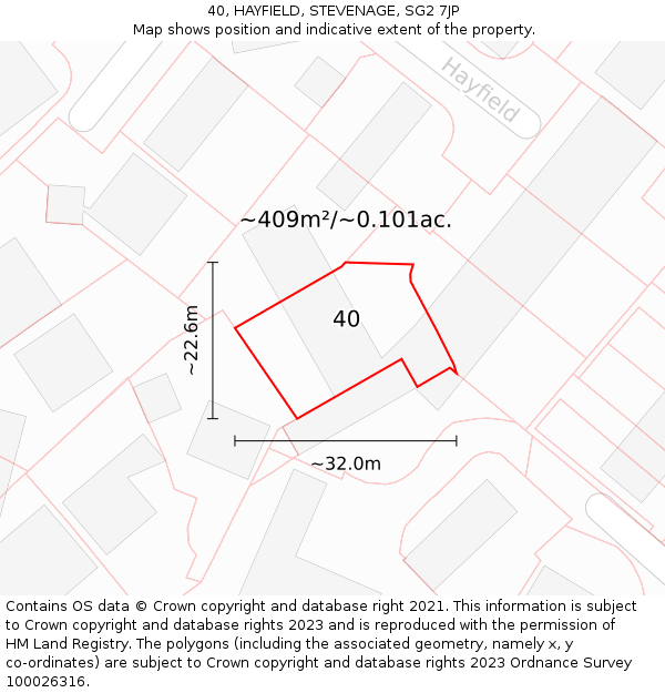 40, HAYFIELD, STEVENAGE, SG2 7JP: Plot and title map