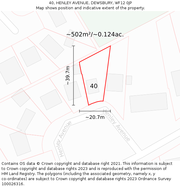 40, HENLEY AVENUE, DEWSBURY, WF12 0JP: Plot and title map