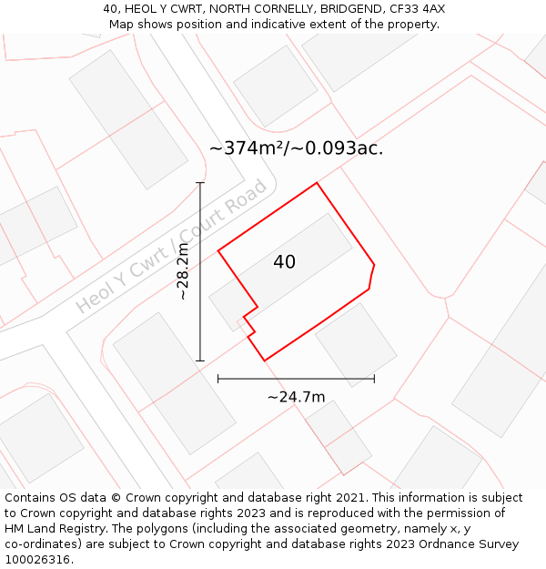 40, HEOL Y CWRT, NORTH CORNELLY, BRIDGEND, CF33 4AX: Plot and title map