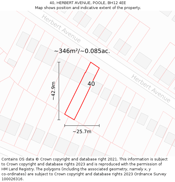 40, HERBERT AVENUE, POOLE, BH12 4EE: Plot and title map