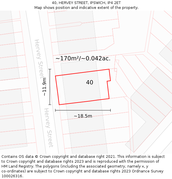 40, HERVEY STREET, IPSWICH, IP4 2ET: Plot and title map