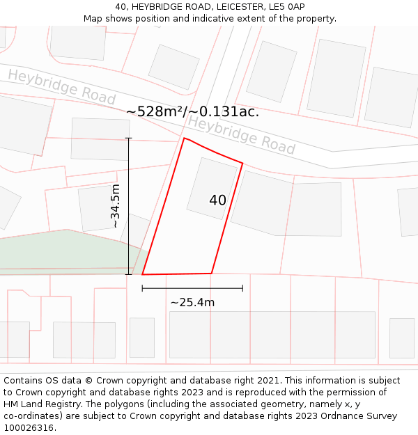 40, HEYBRIDGE ROAD, LEICESTER, LE5 0AP: Plot and title map