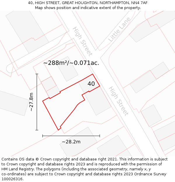 40, HIGH STREET, GREAT HOUGHTON, NORTHAMPTON, NN4 7AF: Plot and title map