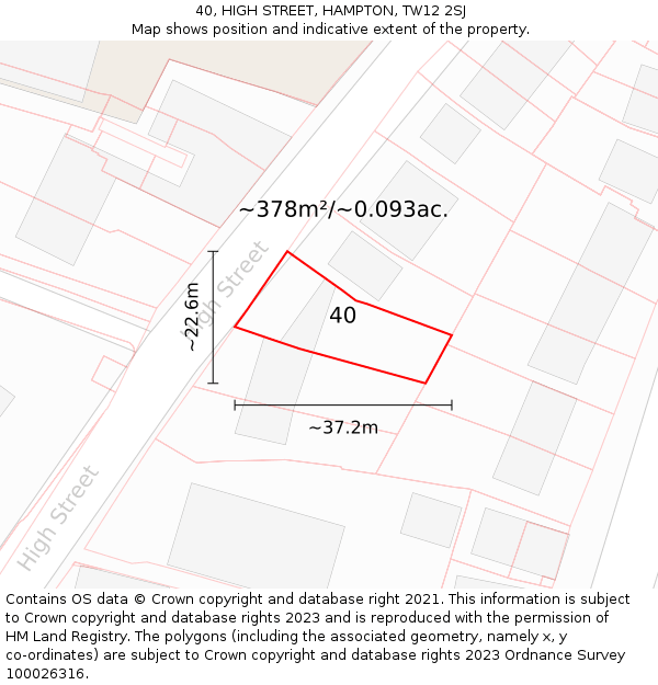 40, HIGH STREET, HAMPTON, TW12 2SJ: Plot and title map