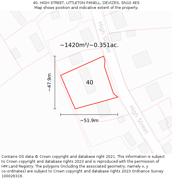 40, HIGH STREET, LITTLETON PANELL, DEVIZES, SN10 4ES: Plot and title map