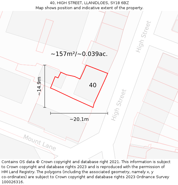 40, HIGH STREET, LLANIDLOES, SY18 6BZ: Plot and title map