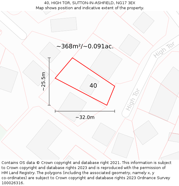 40, HIGH TOR, SUTTON-IN-ASHFIELD, NG17 3EX: Plot and title map