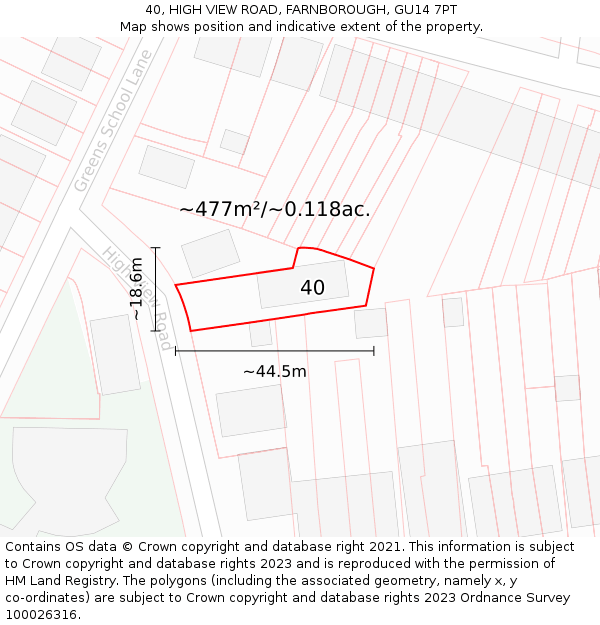 40, HIGH VIEW ROAD, FARNBOROUGH, GU14 7PT: Plot and title map