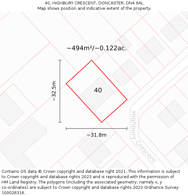 40, HIGHBURY CRESCENT, DONCASTER, DN4 6AL: Plot and title map